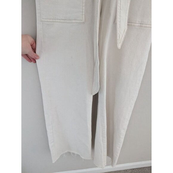 Good American Utility White Denim Belted Short Sleeve Jumpsuit Women's Size 0 - Picture 8 of 12